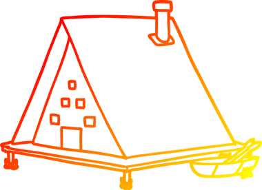 Bir insan tarafından çizilmiş bir göl evinin sıcak çizgi çizimi