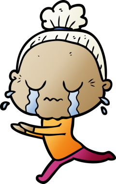 Bir insan tarafından çizilmiş ağlayan yaşlı kadın çizgi filmi.