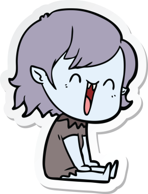 Bir insan tarafından çizilmiş şirin, mutlu bir vampir kızın çıkartması.