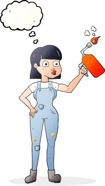 Bir insan tarafından çizilmiş tulumlu balon baloncuklu kadın.