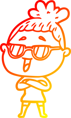 Bir insan tarafından çizilmiş gözlük takan mutlu bir kadının çizgi çizimi.