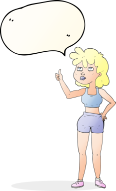 Bir insan tarafından çizilmiş serbest konuşma balonu çizilmiş spor salonu kadını.