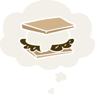 Düşünce baloncuğu olan smore çizgi filmi bir insan tarafından çizilmiş.