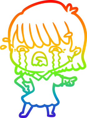 Gökkuşağı gradyan çizimi bir insan tarafından çizilmiş ağlayan bir çizgi kız çizimi