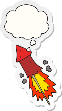 İnsan tarafından çizilmiş bir çıkartma olarak düşünce baloncuğu olan havai fişek karikatürü