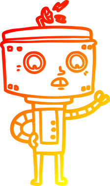 Bir insan tarafından çizilen çizgi film robotunun sıcak çizgi çizimi