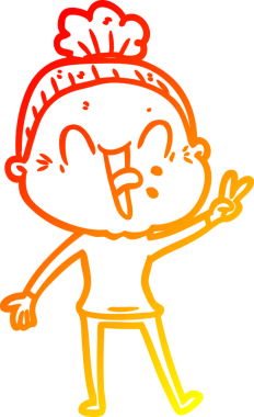 Bir insan tarafından çizilmiş mutlu, yaşlı bir kadının sıcak çizgi çizimi.