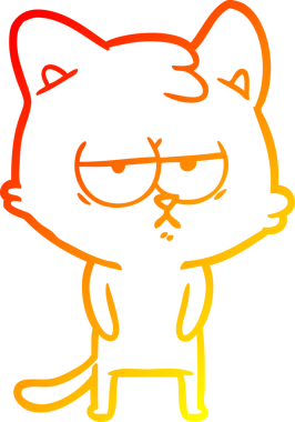 Bir insan tarafından çizilmiş sıkılmış çizgi film kedisinin sıcak çizgi çizgisi.