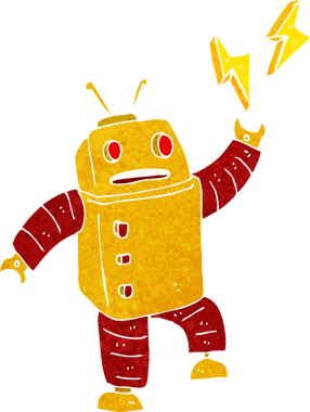 Bir insan tarafından çizilmiş çizgi film robotu