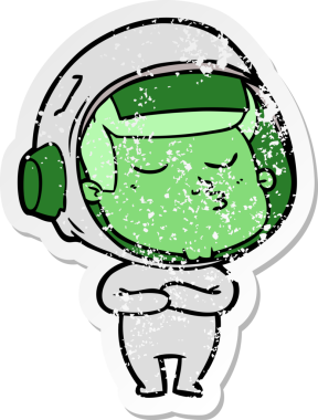 Bir insan tarafından çizilmiş kendinden emin bir astronotun sıkıntılı çıkartması.