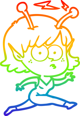 Gökkuşağı gradyan çizgisi bir insan tarafından çizilmiş uzaylı bir kızın çizimi