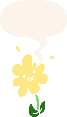 bir insan tarafından çizilmiş, konuşma baloncuklu karikatür çiçeği