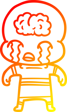 Bir çizgi filmin sıcak çizgi çizimi. Bir insan tarafından çizilmiş ağlayan büyük beyin uzaylısı.