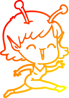 Bir insan tarafından çizilen gülen uzaylı bir kızın sıcak çizgi çizimi.