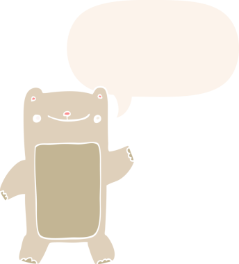 Bir insan tarafından çizilmiş eski moda konuşma baloncuklu çizgi film ayıcığı.