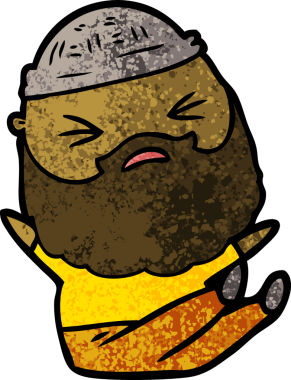 Bir insan tarafından çizilmiş sakallı bir çizgi film adamı.