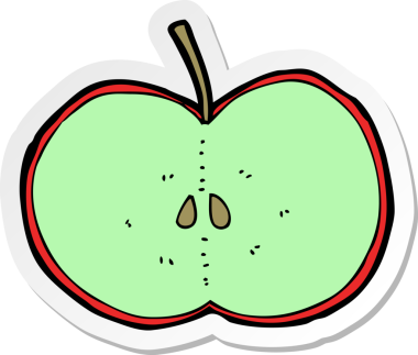 Bir insan tarafından çizilmiş dilimlenmiş elma etiketi.