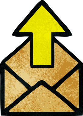 Bir insan tarafından çizilmiş oklu bir zarfın retro grunge desen karikatürü