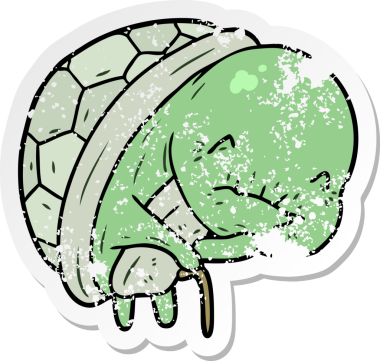 distressed sticker of a cute cartoon old turtle drawn by a human