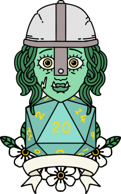 Retro Dövme Tarzı Yarı Ork Dövüşçüsü Bir insan tarafından çizilmiş doğal yirmi zar atışıyla