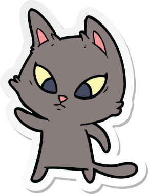 Bir insan tarafından çizilmiş kafası karışmış bir çizgi film kedisinin çıkartması.