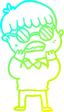 cold gradient line drawing of a cartoon shocked boy wearing spectacles drawn by a human