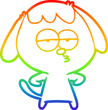 gökkuşağı gradyan çizgi çizimi bir insan tarafından çizilmiş sıkılmış bir köpek