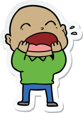 Bir insan tarafından çizilmiş kel adam diye bağıran bir çizgi film çıkartması.