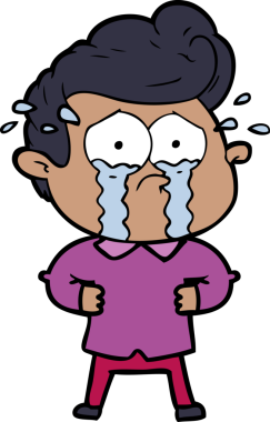 Bir insan tarafından çizilmiş, elleri kalçasında ağlayan bir karikatür.