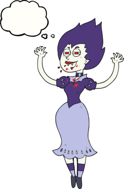 Bir insan tarafından çizilmiş ağzı kanlı vampir kız çizgi film karakteri.