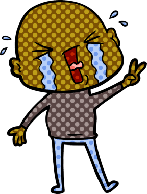 Bir insan tarafından çizilmiş ağlayan kel bir adam.