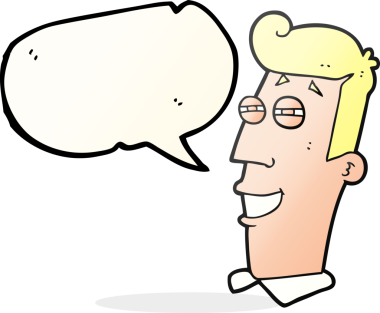 Bir insan tarafından çizilmiş serbest konuşma balonu çizgi filmi sırıtan adam.