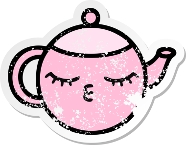 Bir insan tarafından çizilmiş şirin bir karikatür çaydanlığının sıkıntılı çıkartması.