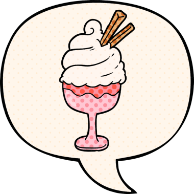 Bir insan tarafından çizilmiş çizgi roman tarzında konuşma balonlu dondurma.