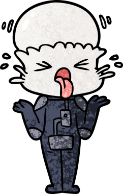 Bir insan tarafından çizilmiş garip bir uzaylı omuz silkiyor.