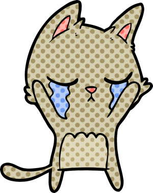 Bir insan tarafından çizilmiş ağlayan çizgi film kedisi.