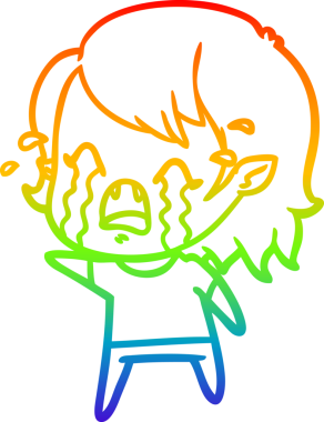 Gökkuşağı gradyan çizimi bir insan tarafından çizilmiş ağlayan vampir kız çizgi