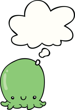 Bir insan tarafından çizilmiş düşünce baloncuklu ahtapot.