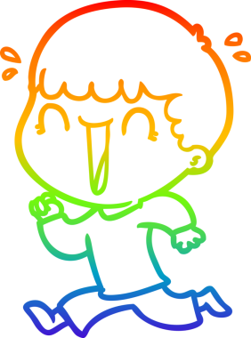 Gökkuşağı gradyan çizgisi bir insan tarafından çizilmiş gülen bir karikatür adamın çizimi