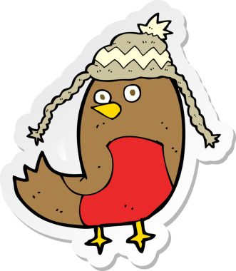 Bir insan tarafından çizilmiş şapkalı bir çizgi robin çıkartması.