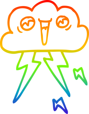 Gökkuşağı gradyanı çizimi bir insan tarafından çizilmiş bir gök gürültüsü bulutu karikatürü