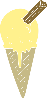 Bir insan tarafından çizilmiş dondurma külahının düz renk çizimi