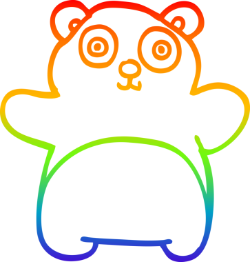 Gökkuşağı gradyan çizgi çizimi bir insan tarafından çizilmiş mutlu bir panda