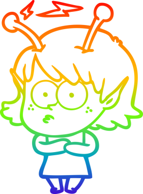 Gökkuşağı gradyan çizgisi bir insan tarafından çizilmiş uzaylı bir kızın çizimi