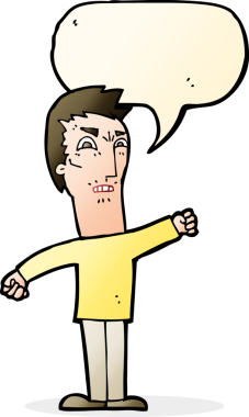 Bir insan tarafından çizilmiş konuşma baloncuğuyla rahatsız bir adam.