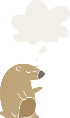 Düşünce baloncuğu olan çizgi film ayısı insan tarafından çizilmiş.