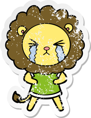 Bir insan tarafından çizilmiş ağlayan bir aslanın dertli çıkartması.