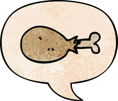 çizgi film tavuk budu ve konuşma baloncuğu retro doku bir insan tarafından çizilmiş