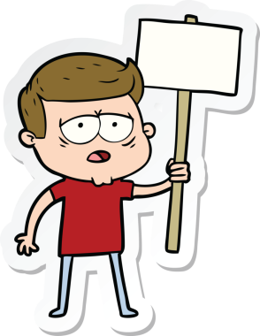 Bir insan tarafından çizilmiş yorgun bir çizgi film çıkartması.