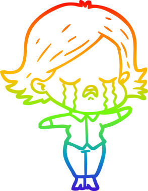 Gökkuşağı gradyan çizimi bir insan tarafından çizilmiş ağlayan bir çizgi kız çizimi